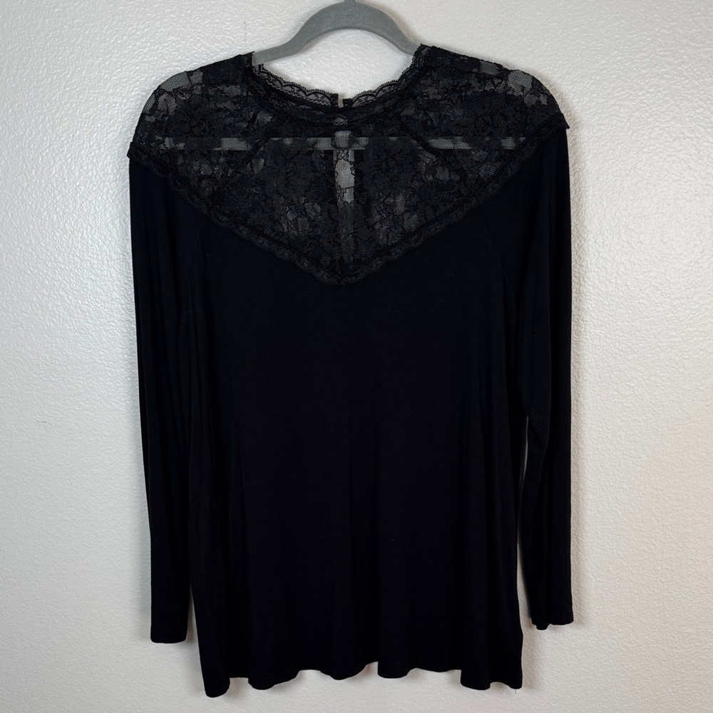 Torrid Super Soft Knits Black Long Sleeve Blouse With Lace Yoke Size 0